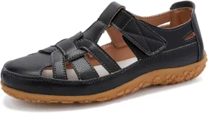 Women's Genuine Leather Soft Bottom Fisherman Sandals Comfort Lightweight Non Slip Summer Cutout Roman Sandals for Outdoor Beach Daily