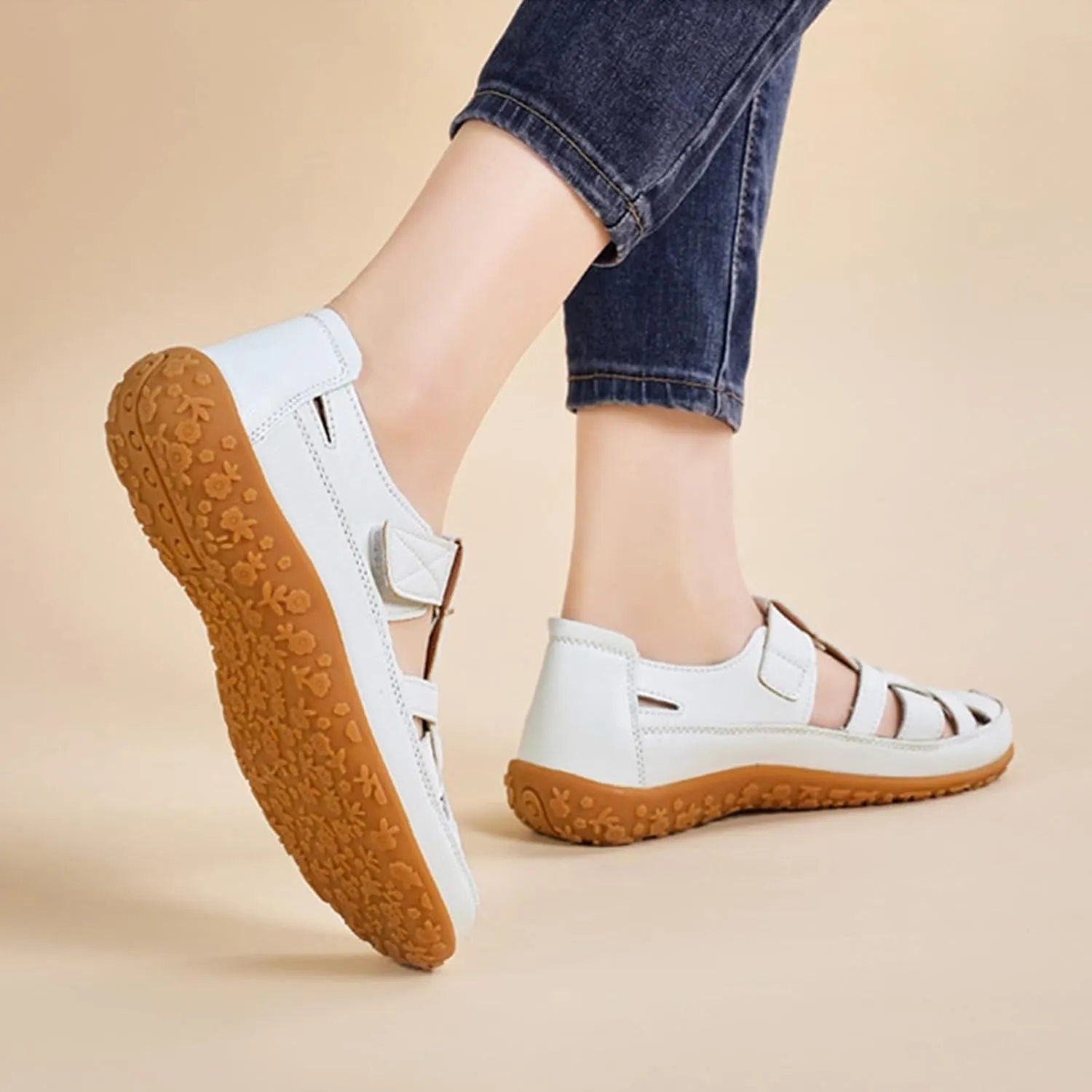 Women's Genuine Leather Soft Bottom Fisherman Sandals Comfort Lightweight Non Slip Summer Cutout Roman Sandals for Outdoor Beach Daily