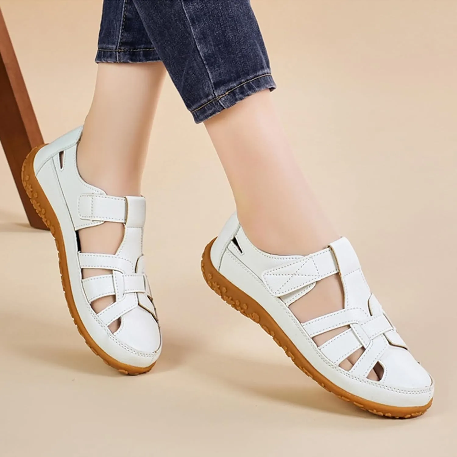 Women's Genuine Leather Soft Bottom Fisherman Sandals Comfort Lightweight Non Slip Summer Cutout Roman Sandals for Outdoor Beach Daily