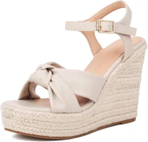 Womens High Heel Espadrille Platform Wedges Sandals with Bow Tie, Cute Summer Wedge Heels with Ankle Strap, Bowknot Sandals for Women Dressy for Party