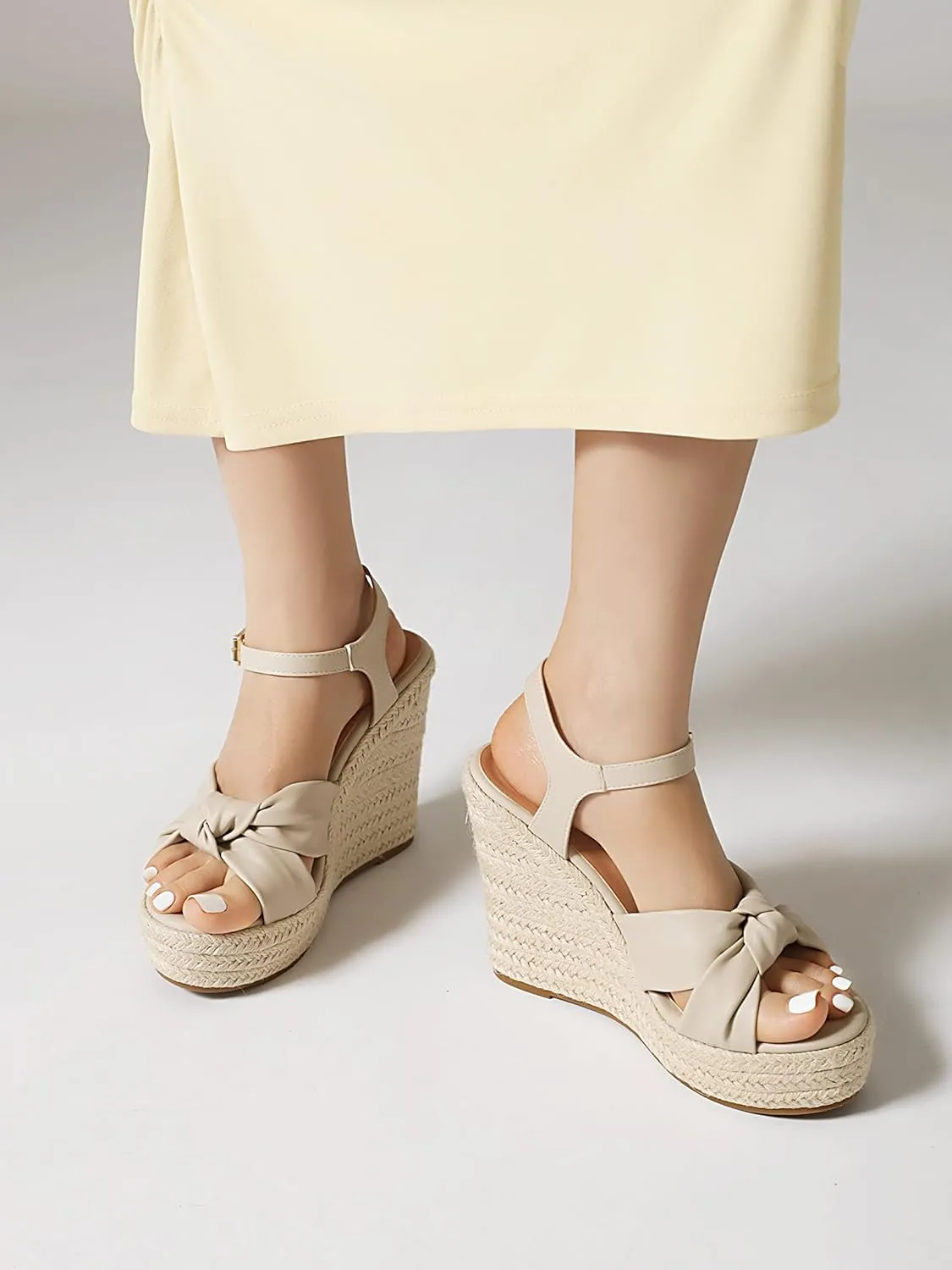Womens High Heel Espadrille Platform Wedges Sandals with Bow Tie, Cute Summer Wedge Heels with Ankle Strap, Bowknot Sandals for Women Dressy for Party