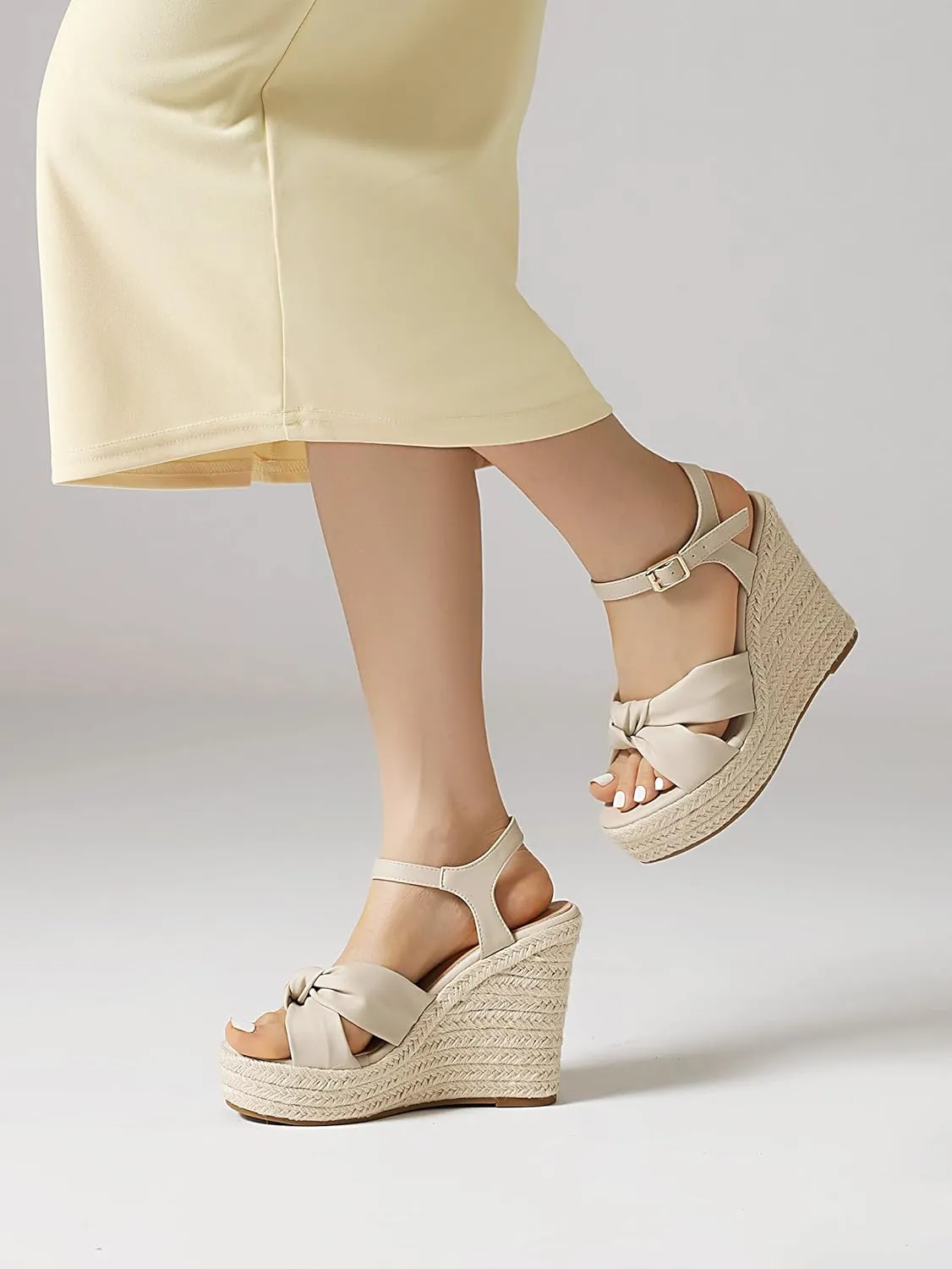 Womens High Heel Espadrille Platform Wedges Sandals with Bow Tie, Cute Summer Wedge Heels with Ankle Strap, Bowknot Sandals for Women Dressy for Party