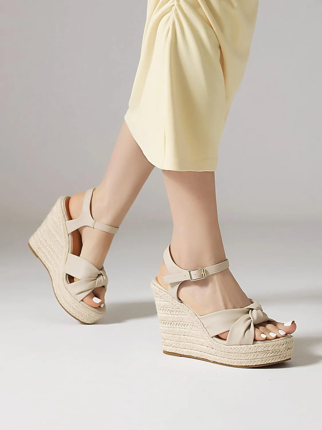Womens High Heel Espadrille Platform Wedges Sandals with Bow Tie, Cute Summer Wedge Heels with Ankle Strap, Bowknot Sandals for Women Dressy for Party