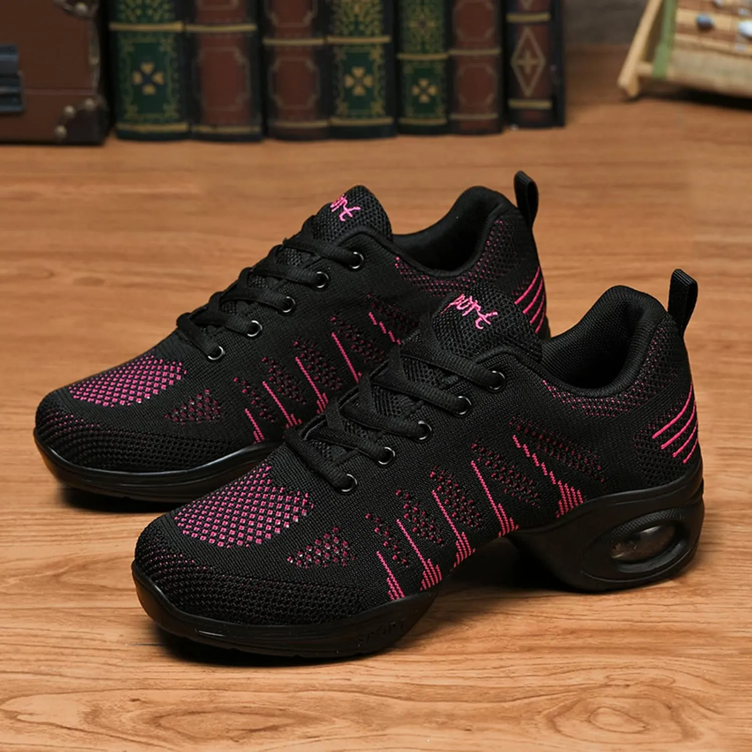 Women's Jazz Shoes Lace-up Sneakers - Breathable Air Cushion Lady Split Sole Athletic Walking Dance Shoes Platform
