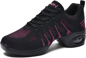 Women's Jazz Shoes Lace-up Sneakers - Breathable Air Cushion Lady Split Sole Athletic Walking Dance Shoes Platform