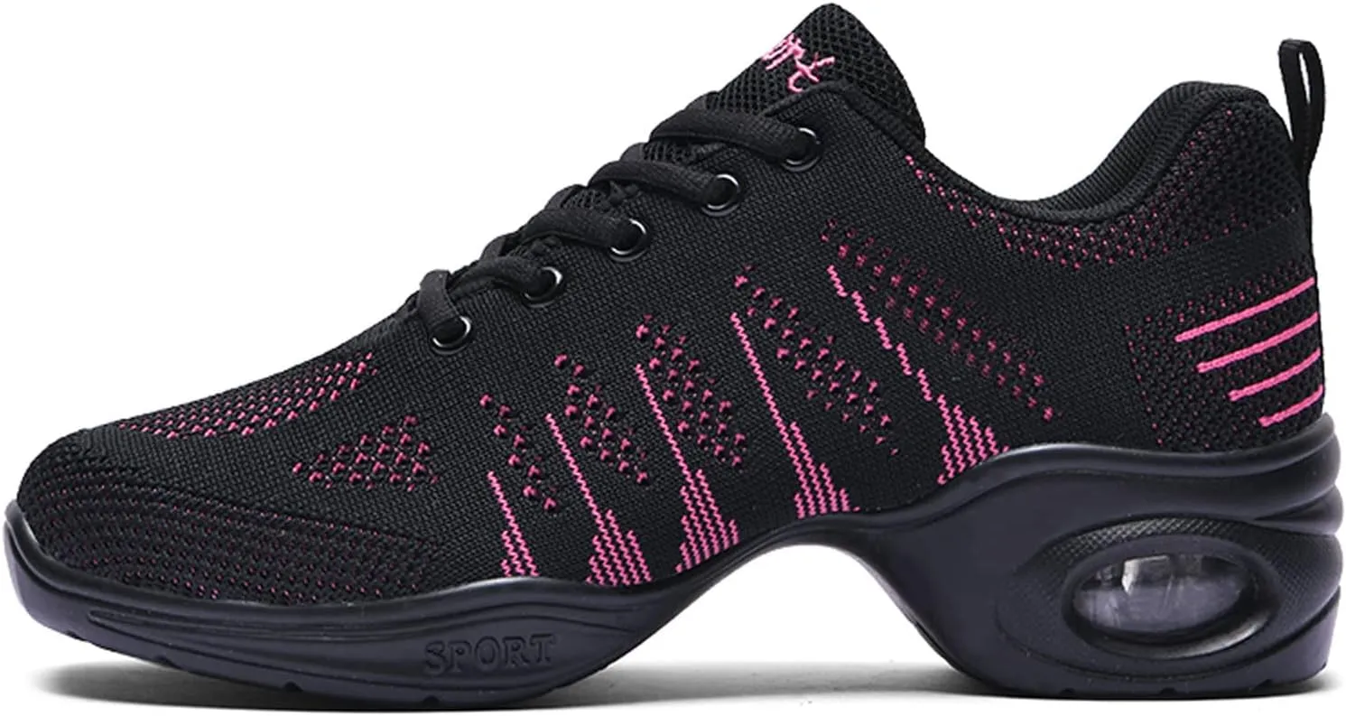 Women's Jazz Shoes Lace-up Sneakers - Breathable Air Cushion Lady Split Sole Athletic Walking Dance Shoes Platform