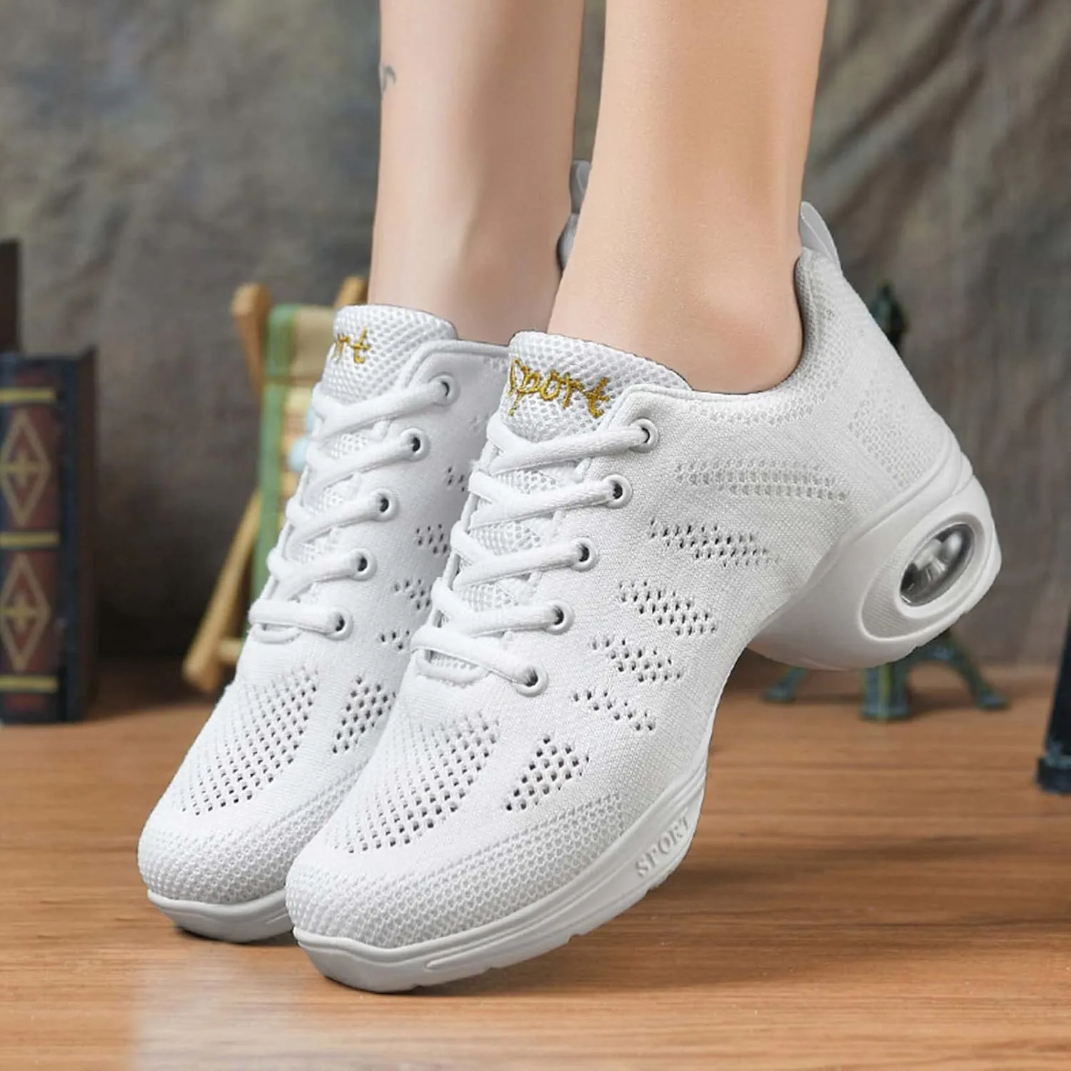 Women's Jazz Shoes Split Sole Dance Sneakers Lace Up Zumba Modern Shoes