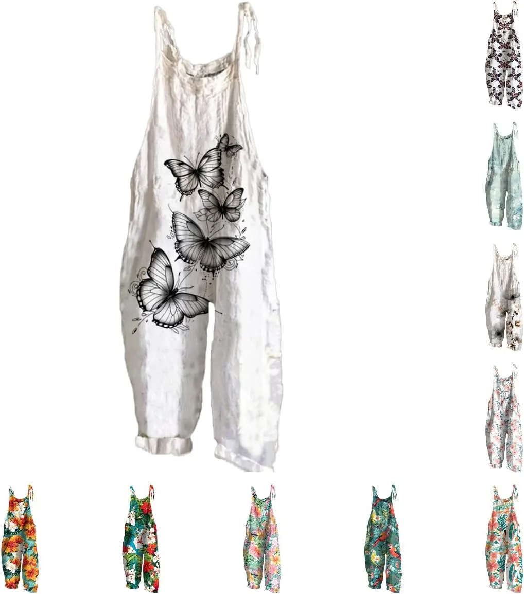 Women's Jumpsuits, Rompers & Overalls Cotton Linen Sleeveless Loose Halter Comfy Jumpsuits for Women Summer Daily