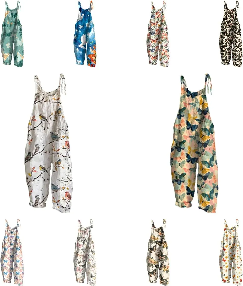 Women's Jumpsuits, Rompers & Overalls Cotton Linen Sleeveless Loose Halter Comfy Jumpsuits for Women Summer Daily