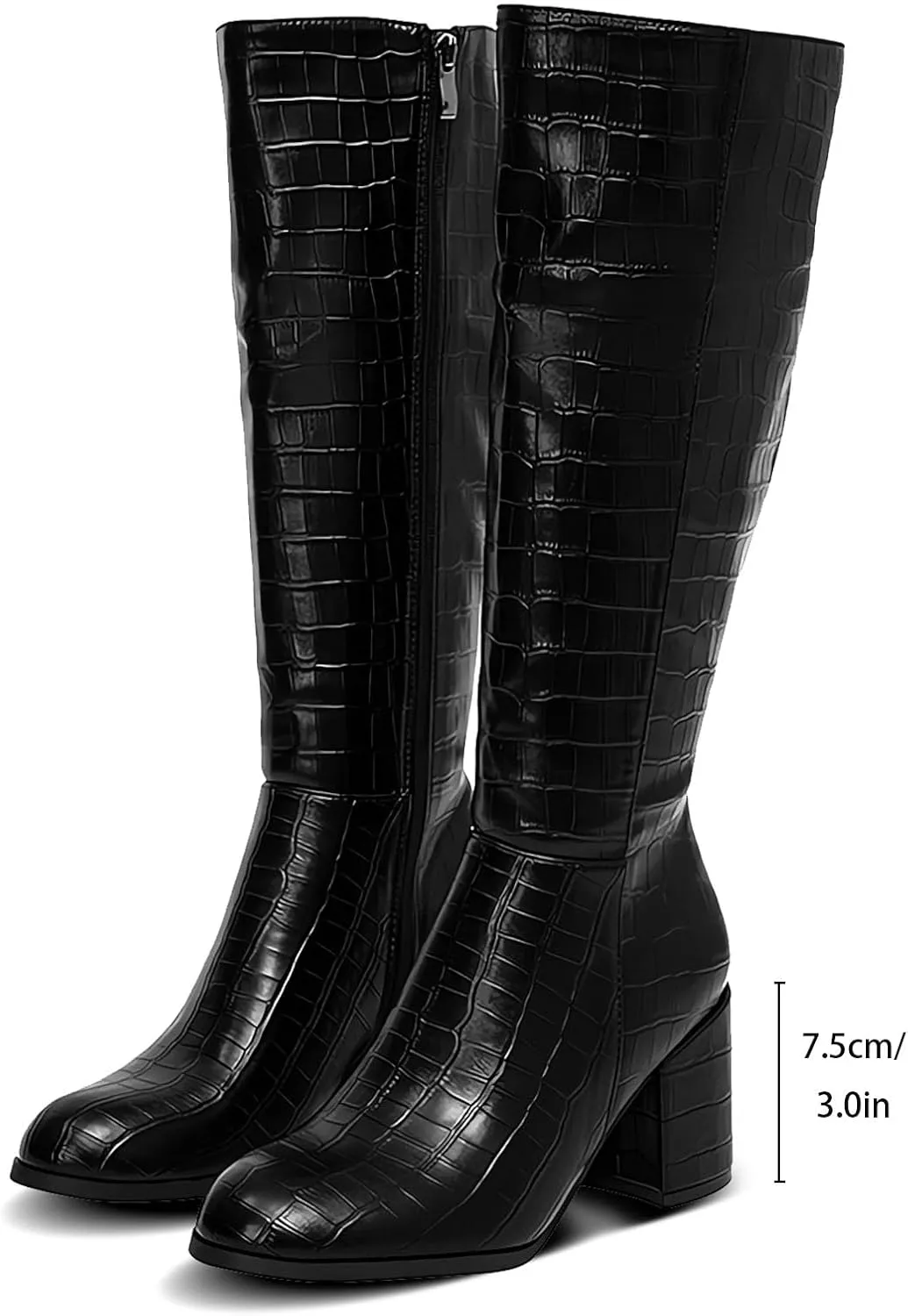 Women's Knee High Boots,Round Toe Stretchy Fashion Boots for Women, Low Block Heel Zipper Tall Boots for Wedding/Birthday Party/Date Dress
