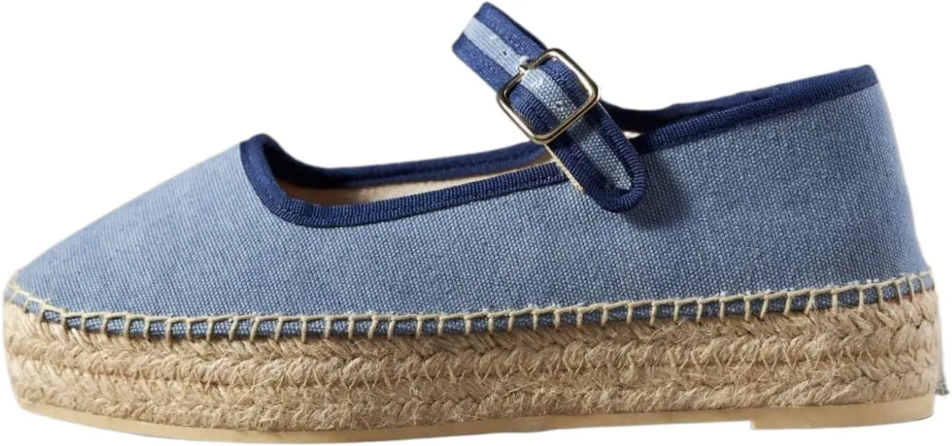 Women's Mary Jane Espadrilles Flats Platform Espadrilles Woven Outsole Shoes Canvas Flats