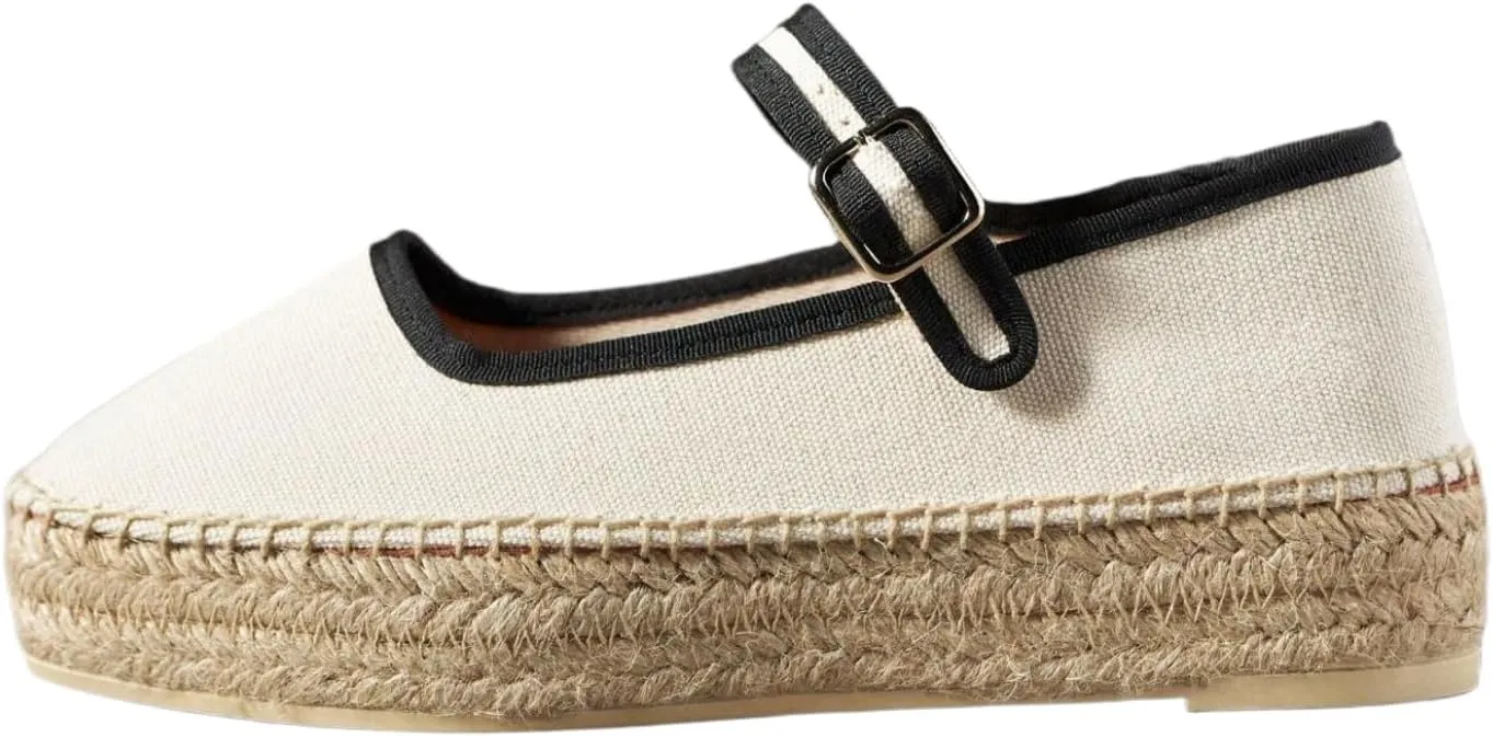 Women's Mary Jane Espadrilles Flats Platform Espadrilles Woven Outsole Shoes Canvas Flats