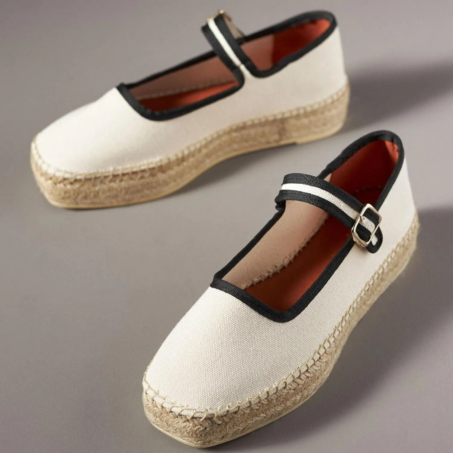 Women's Mary Jane Espadrilles Flats Platform Espadrilles Woven Outsole Shoes Canvas Flats
