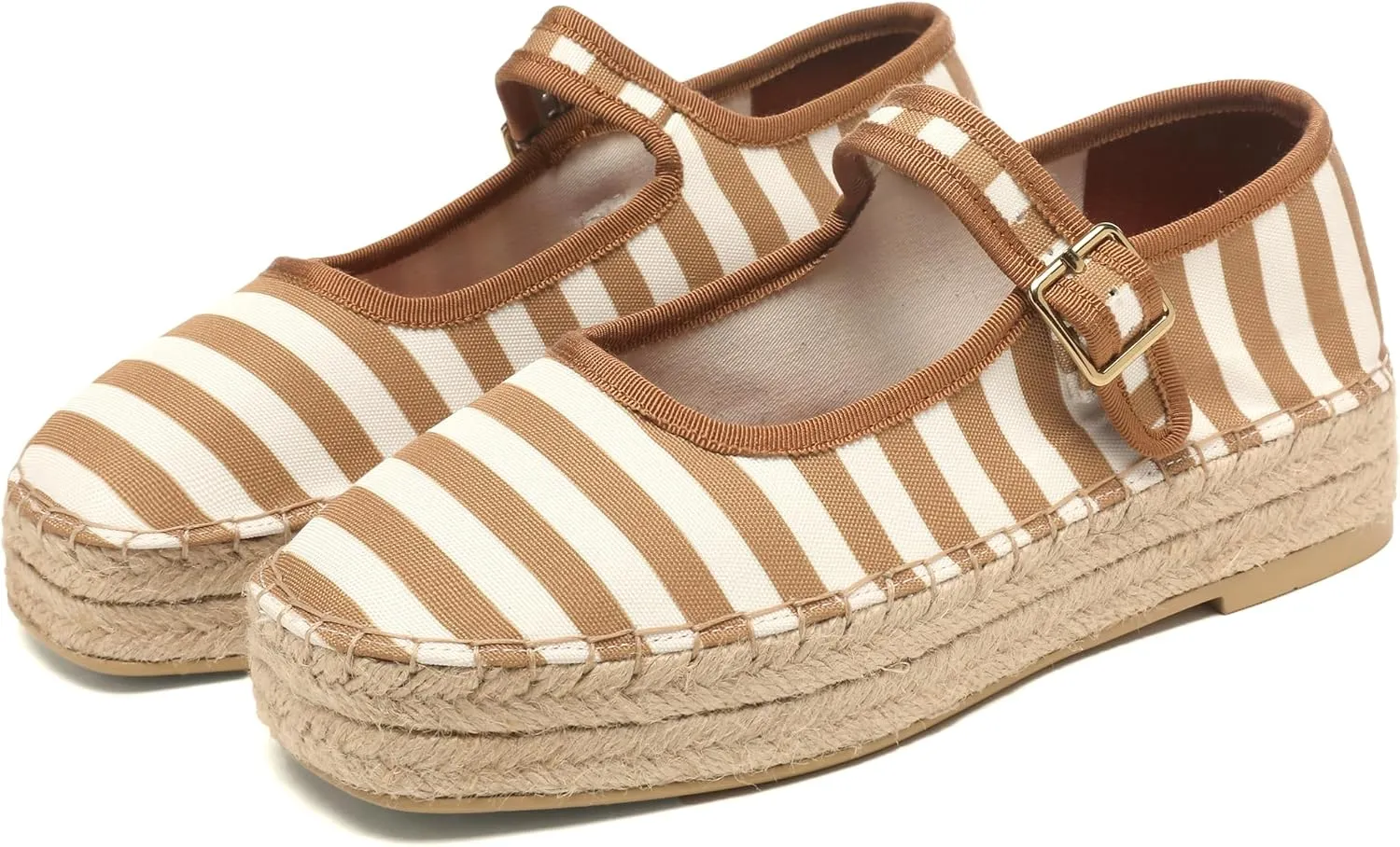 Women's Mary Jane Woven Espadrilles Ballet Flats for Women Outsole Canvas Summer Ballerina Flats.