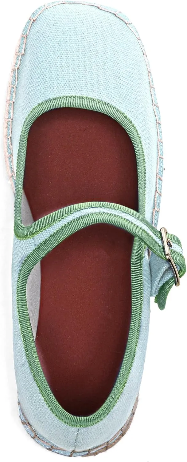 Women's Mary Jane Woven Espadrilles Ballet Flats for Women Outsole Canvas Summer Ballerina Flats.