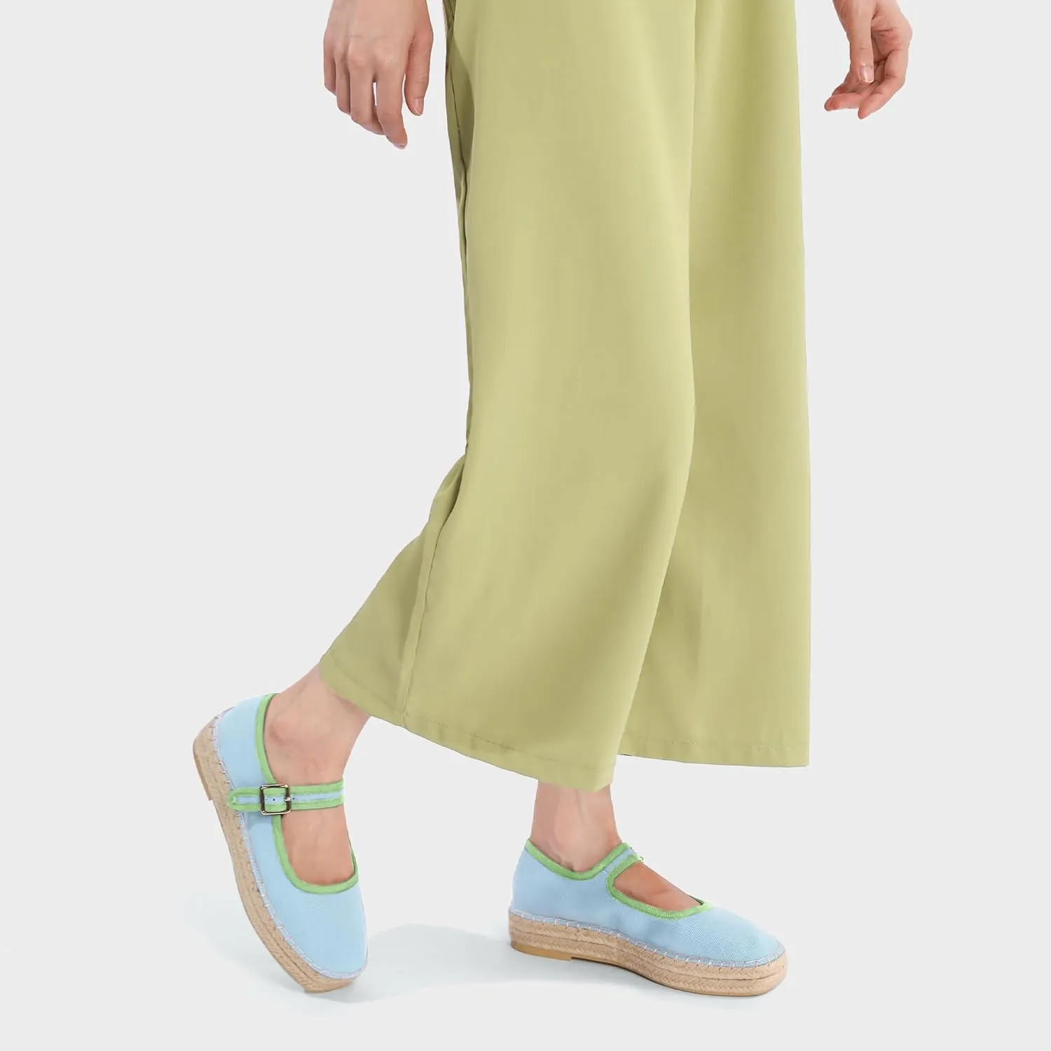 Women's Mary Jane Woven Espadrilles Ballet Flats for Women Outsole Canvas Summer Ballerina Flats.