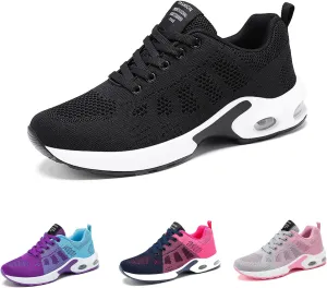 Women's Mesh Color Block Lace-Up Air Cushion Sneakers,Arch Support Non-Slip Shock-Absorbing Walking Work Shoes