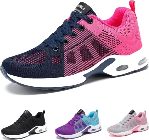 Women's Mesh Color Block Lace-Up Air Cushion Sneakers,Arch Support Non-Slip Shock-Absorbing Walking Work Shoes