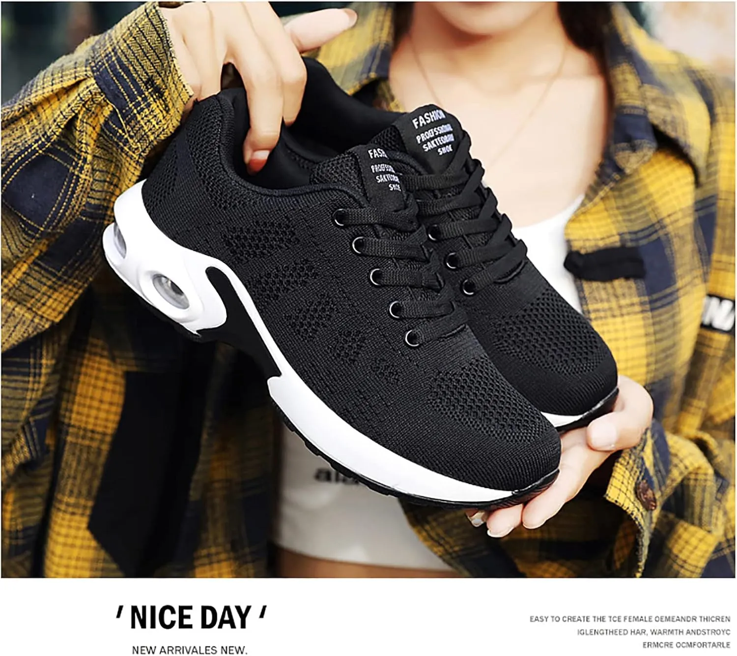 Women's Mesh Color Block Lace-Up Air Cushion Sneakers,Arch Support Non-Slip Shock-Absorbing Walking Work Shoes