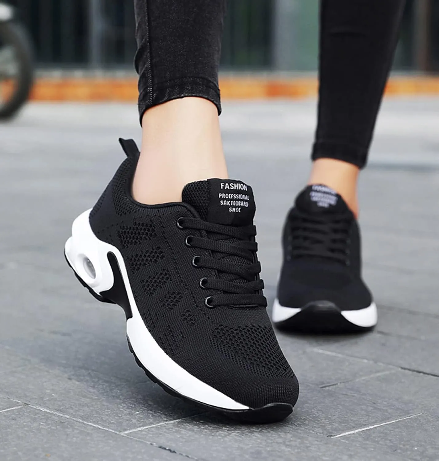 Women's Mesh Color Block Lace-Up Air Cushion Sneakers,Arch Support Non-Slip Shock-Absorbing Walking Work Shoes