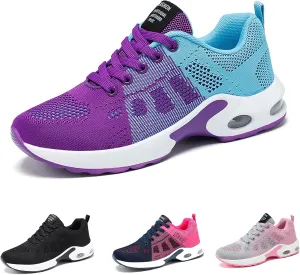 Women's Mesh Color Block Lace-Up Air Cushion Sneakers,Arch Support Non-Slip Shock-Absorbing Walking Work Shoes