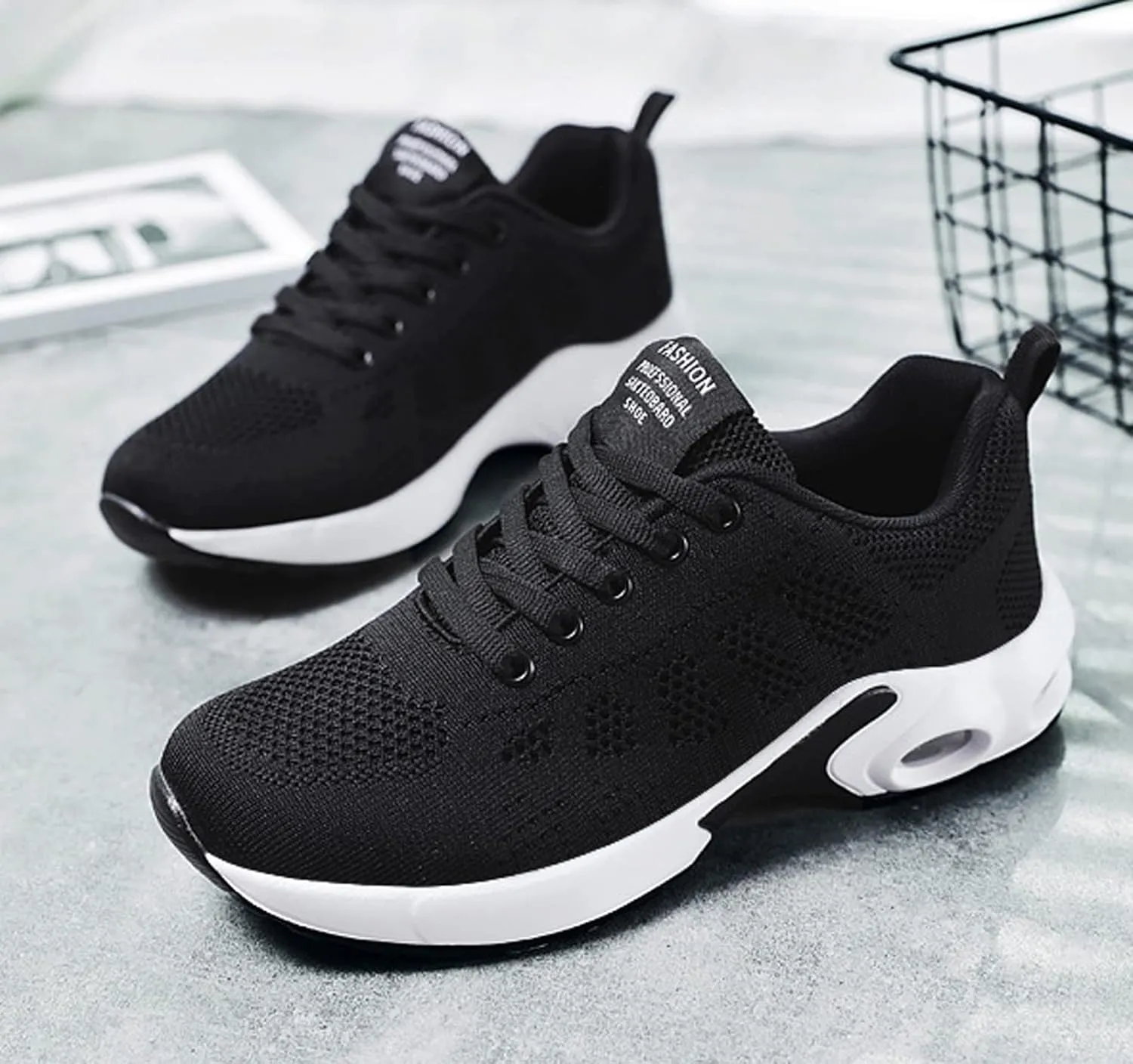 Women's Mesh Color Block Lace-Up Air Cushion Sneakers,Arch Support Non-Slip Shock-Absorbing Walking Work Shoes