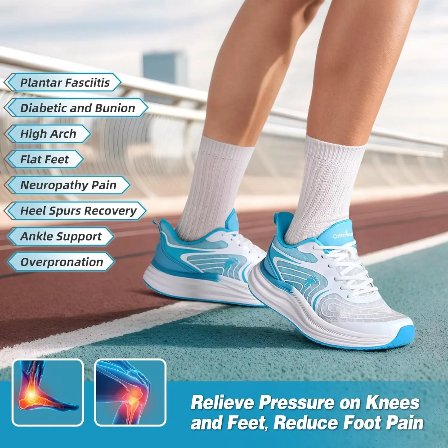 Women's Orthopedic Road Running Shoes: Comfortable Casual Arch Support Plantar Fasciitis Athletic Sneakers, High Arch Flat Feet Tennis Sports Work Walking Shoes for Foot and Heel Pain Relief
