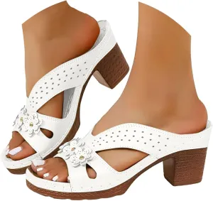Women's Platform Chunky Heels Low Block Heeled Sandals 2025 Fashion Casual Summer Hollow Out Open Toe Fish Mouth Flower Comfortable Slippers Slingback Mules Adjustable Slide Walking Shoes