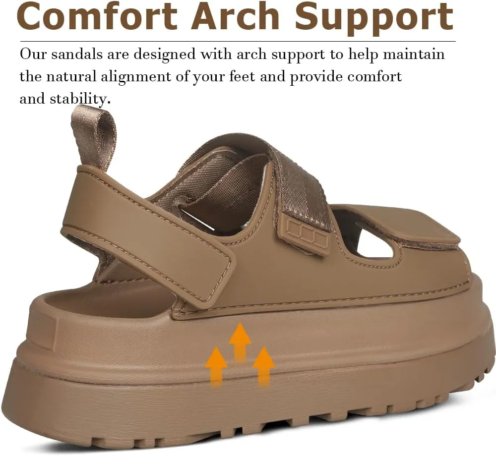 Womens Platform Sandals Flat Sandals Women Sandals with Back Strap Summer Footbed Sandals Adjustable Leather Slip On