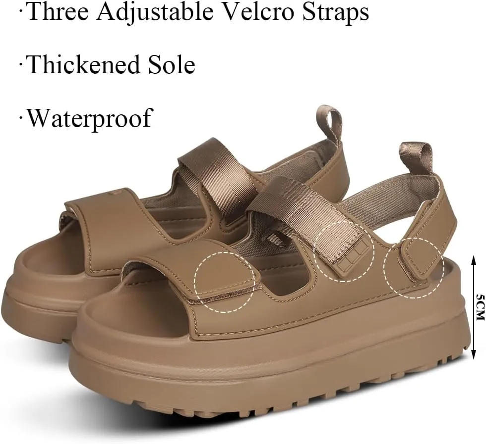 Womens Platform Sandals Flat Sandals Women Sandals with Back Strap Summer Footbed Sandals Adjustable Leather Slip On