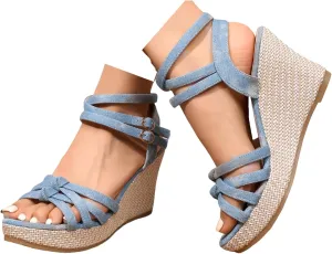 Women's Platform Sandals Wedge Ankle Strap Open Toe Sandals, Espadrille Dressy Wedge Sandals, Women's Platform Sandals Casual Summer, Comfortable High Heeled Wedges, 9