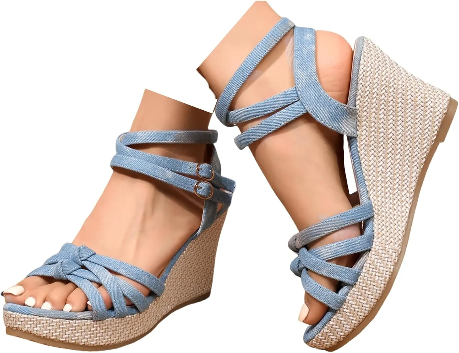 Women's Platform Sandals Wedge Ankle Strap Open Toe Sandals, Espadrille Dressy Wedge Sandals, Women's Platform Sandals Casual Summer, Comfortable High Heeled Wedges, 9