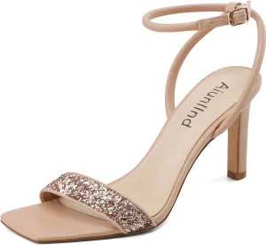 Womens Sandals Glitter Strappy High Heels Sandals Stiletto Heeled Sandals Ankle Strap Heels for Women Party Wedding Daily Wear Prom Sandals Shoes