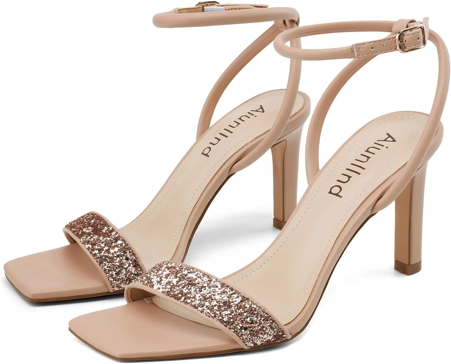 Womens Sandals Glitter Strappy High Heels Sandals Stiletto Heeled Sandals Ankle Strap Heels for Women Party Wedding Daily Wear Prom Sandals Shoes