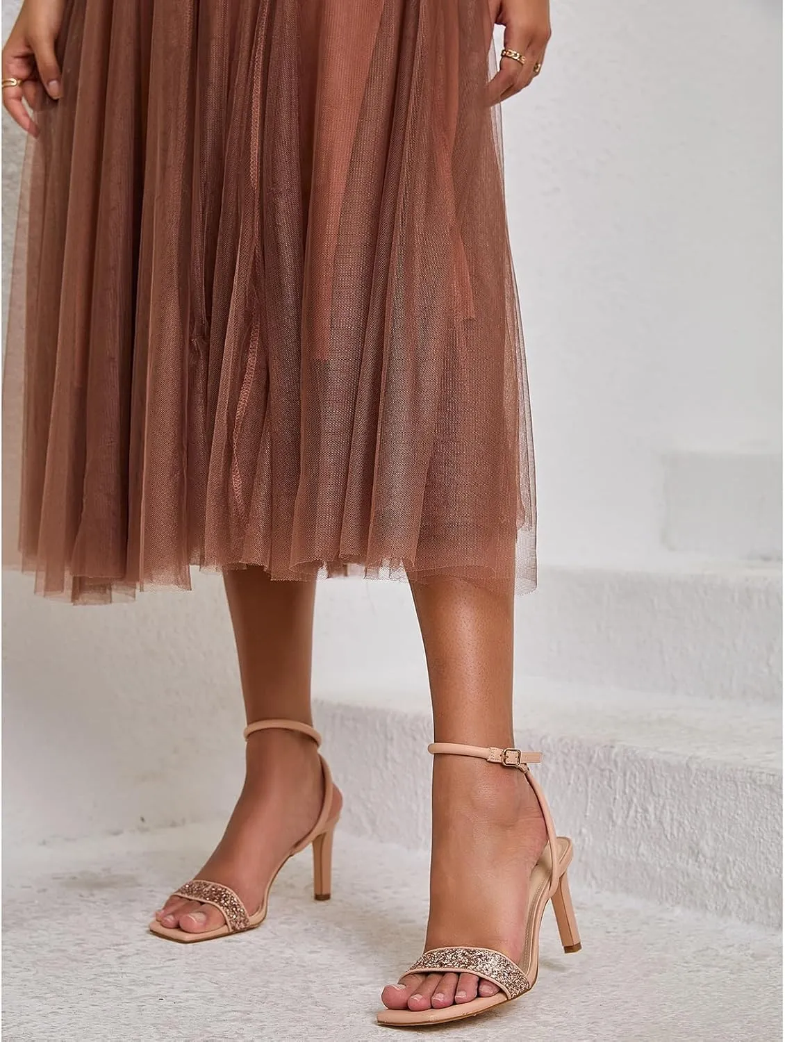 Womens Sandals Glitter Strappy High Heels Sandals Stiletto Heeled Sandals Ankle Strap Heels for Women Party Wedding Daily Wear Prom Sandals Shoes