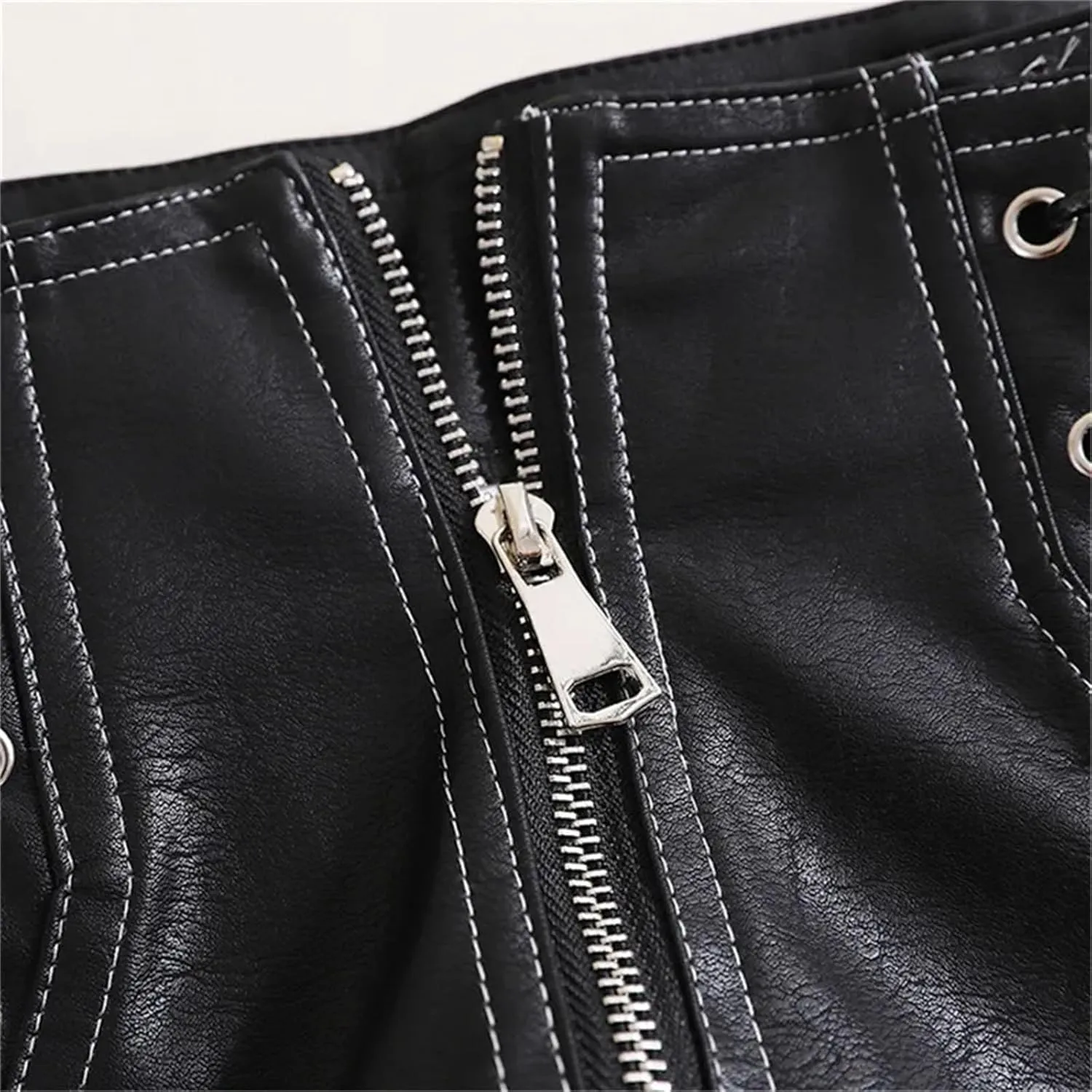 Women’s Side-Zipper Faux Leather Biker Shorts Reflective Stripes for Night Cycling Safety & Style