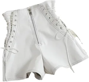 Women’s Side-Zipper Faux Leather Biker Shorts Reflective Stripes for Night Cycling Safety & Style