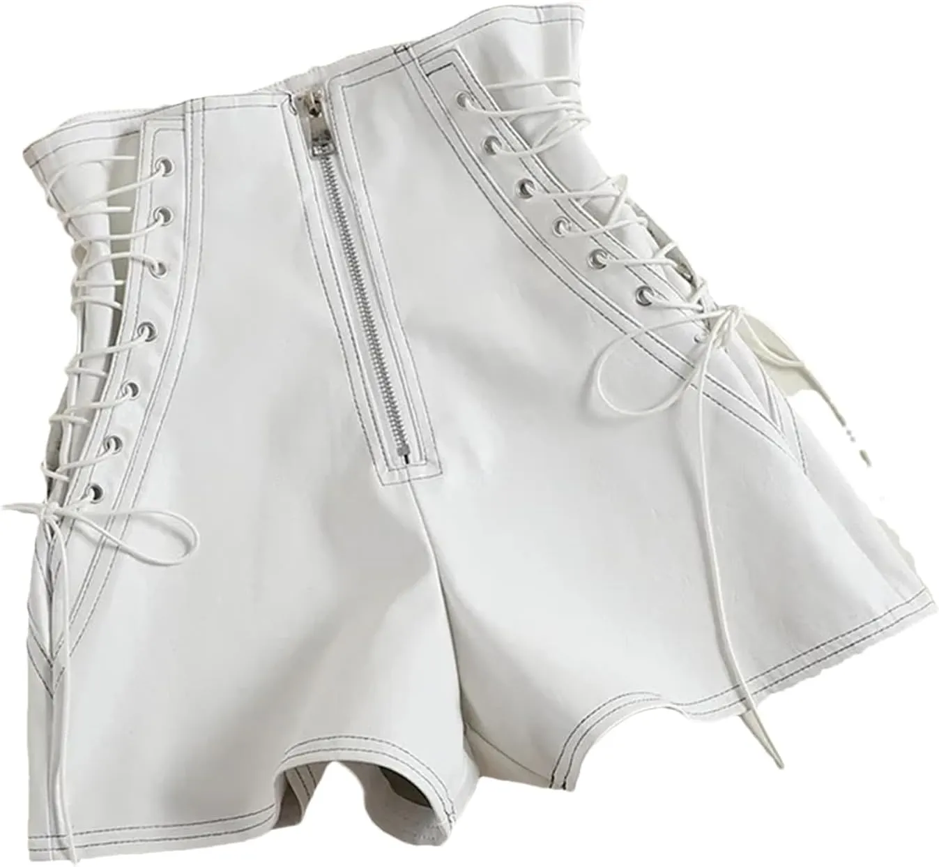 Women’s Side-Zipper Faux Leather Biker Shorts Reflective Stripes for Night Cycling Safety & Style
