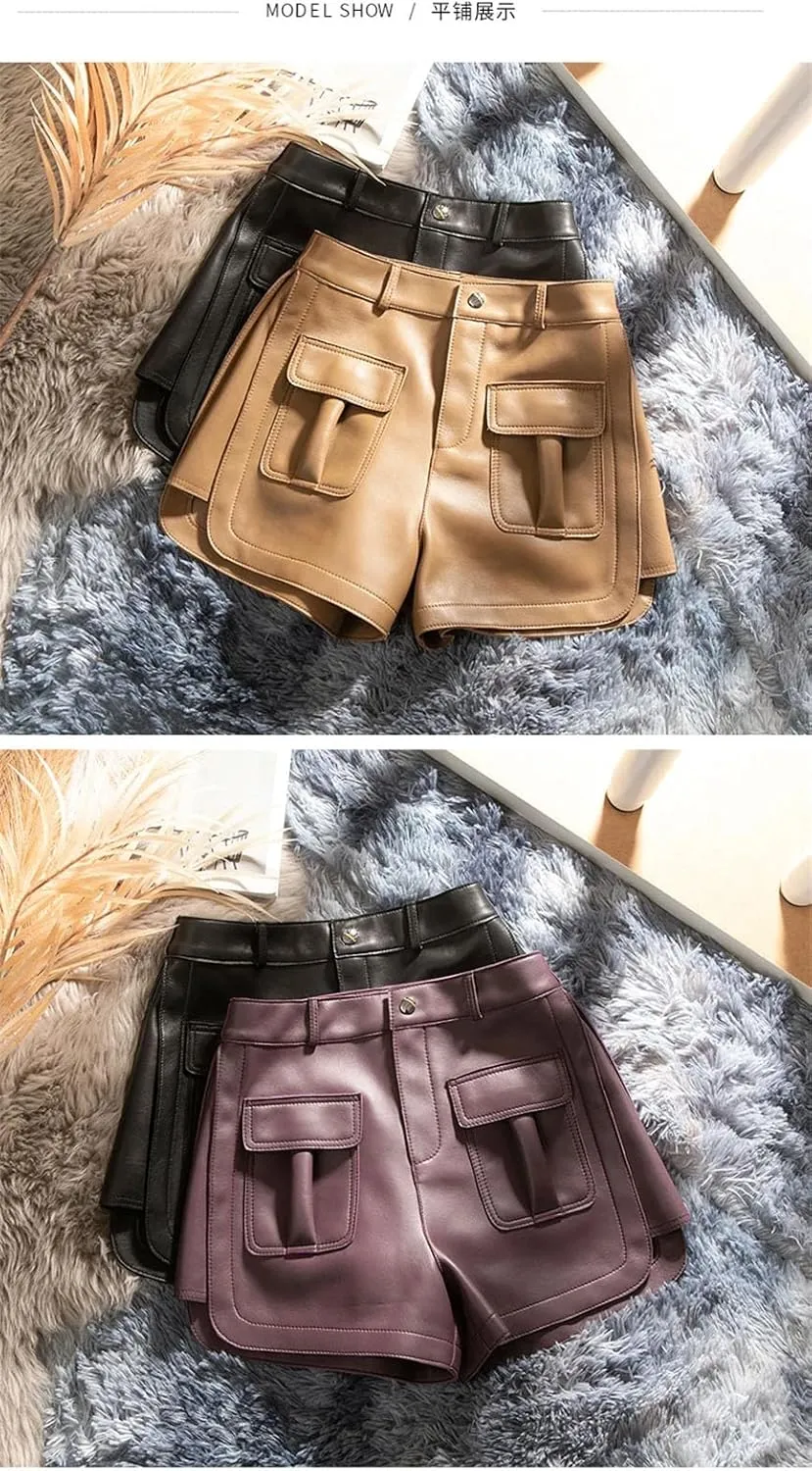 Women’s Side-Zipper Leather Shorts Edgy Biker Hot Pants