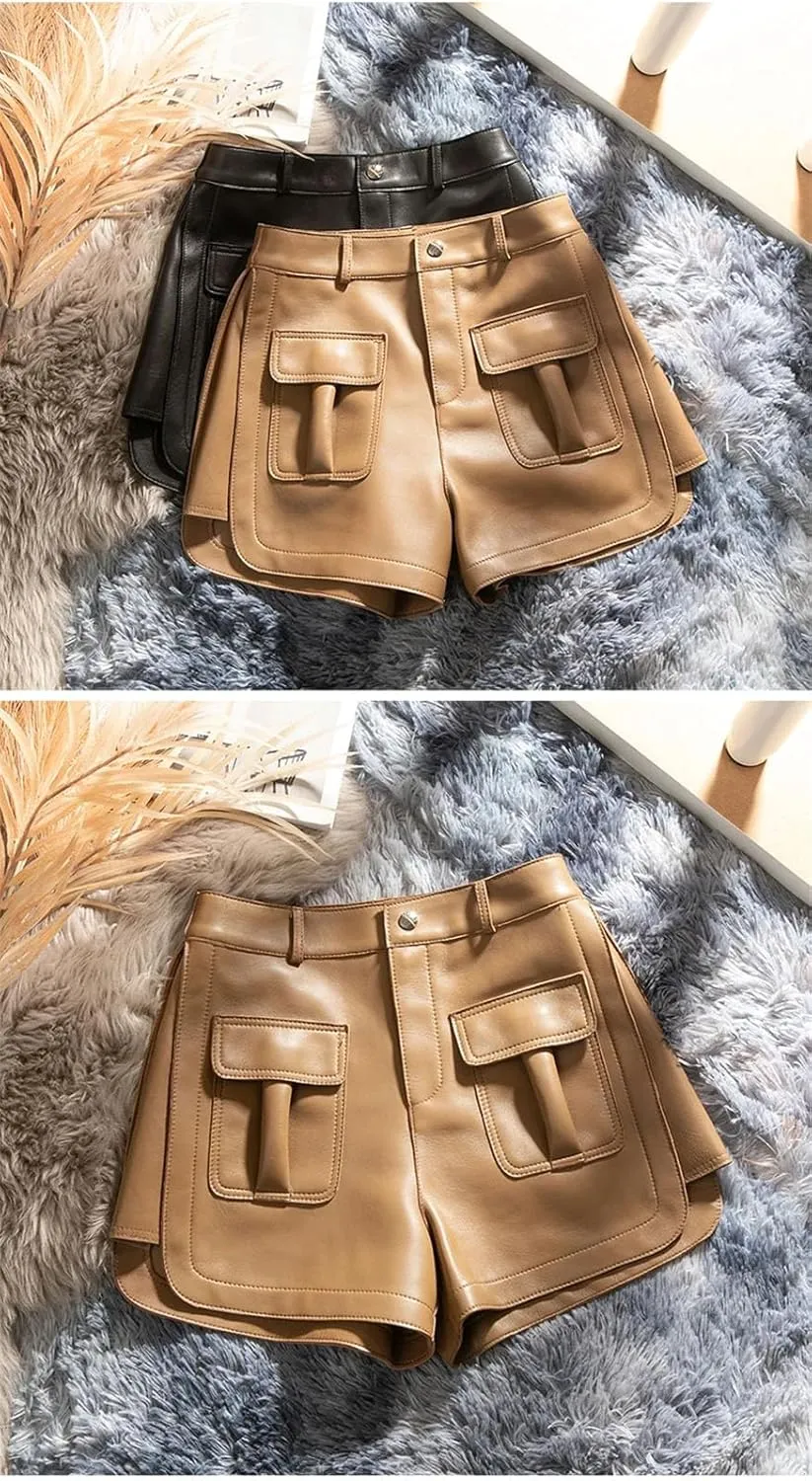 Women’s Side-Zipper Leather Shorts Edgy Biker Hot Pants