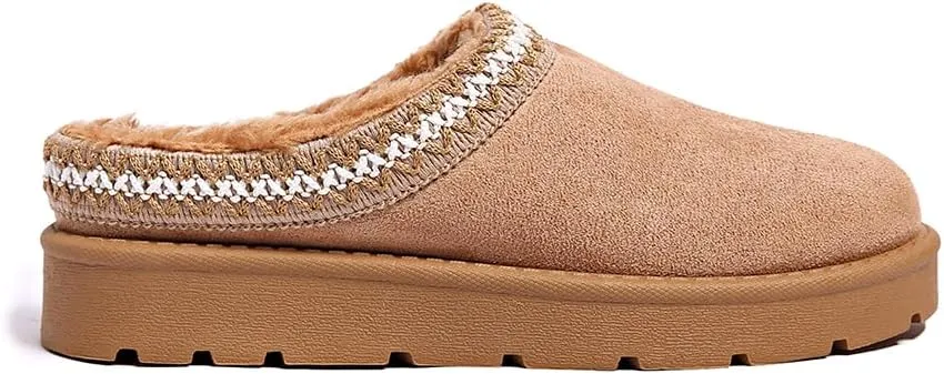 Women’s Slippers Platform Mini Boots for Suede Leather Slip-on Fluffy Warm Comfy