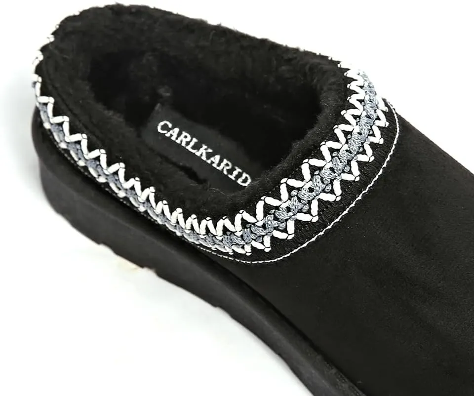 Women’s Slippers Platform Mini Boots for Suede Leather Slip-on Fluffy Warm Comfy