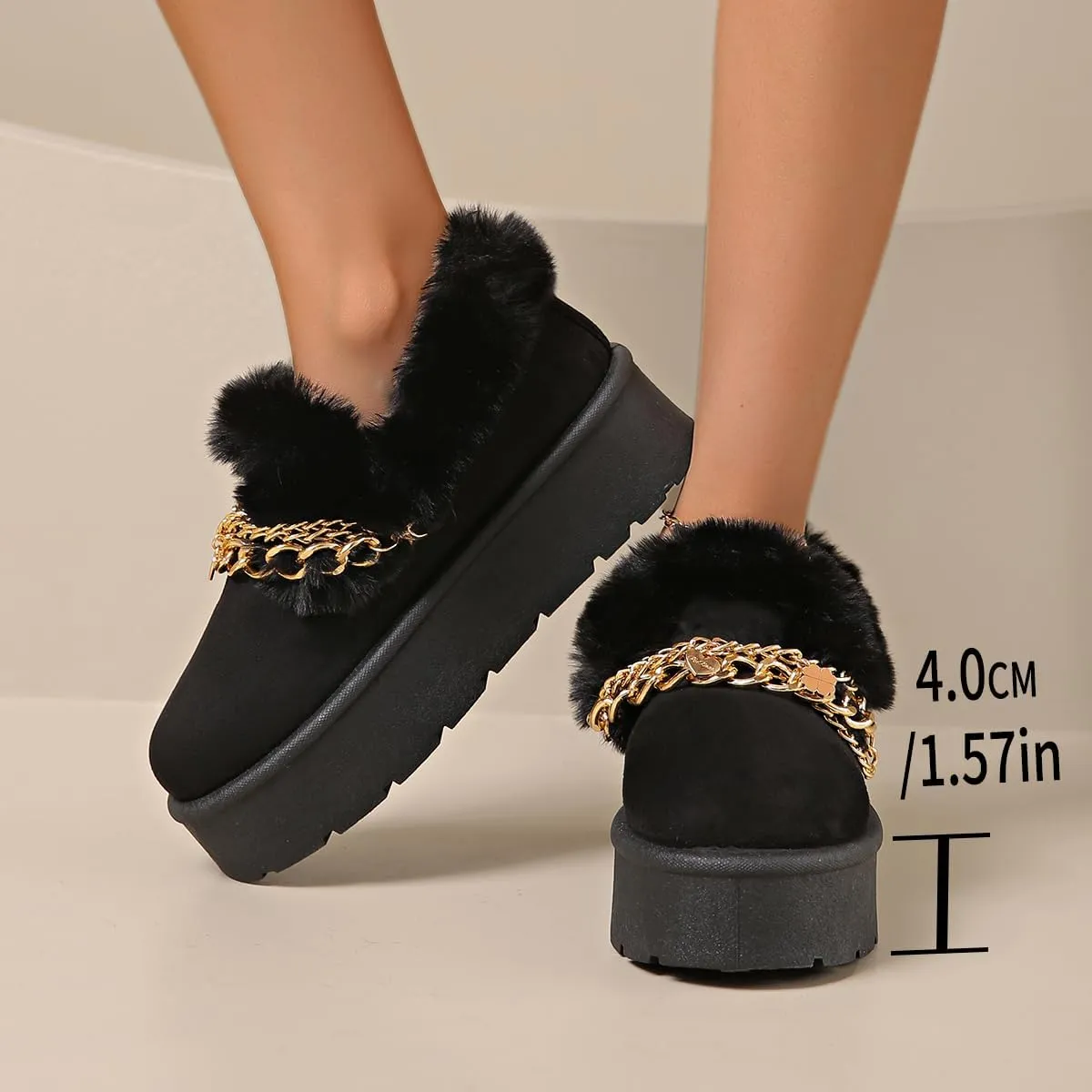 Women’s Slippers Platform Mini Boots for Suede Leather Slip-on Fluffy Warm Comfy