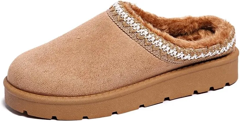 Women’s Slippers Platform Mini Boots for Suede Leather Slip-on Fluffy Warm Comfy
