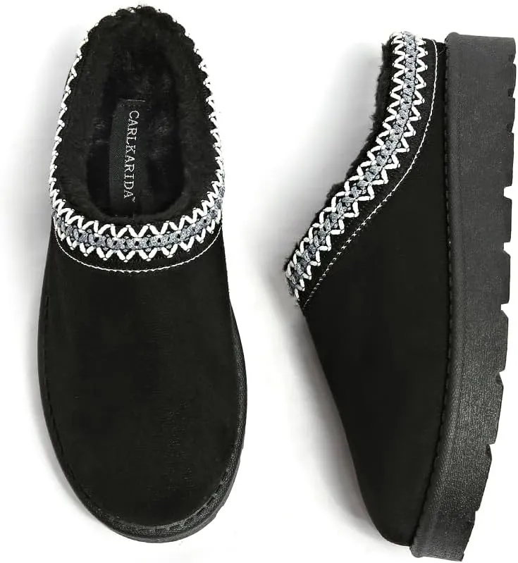 Women’s Slippers Platform Mini Boots for Suede Leather Slip-on Fluffy Warm Comfy