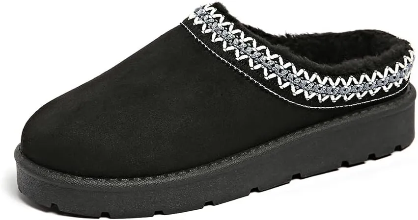 Women’s Slippers Platform Mini Boots for Suede Leather Slip-on Fluffy Warm Comfy