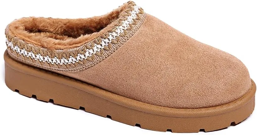 Women’s Slippers Platform Mini Boots for Suede Leather Slip-on Fluffy Warm Comfy
