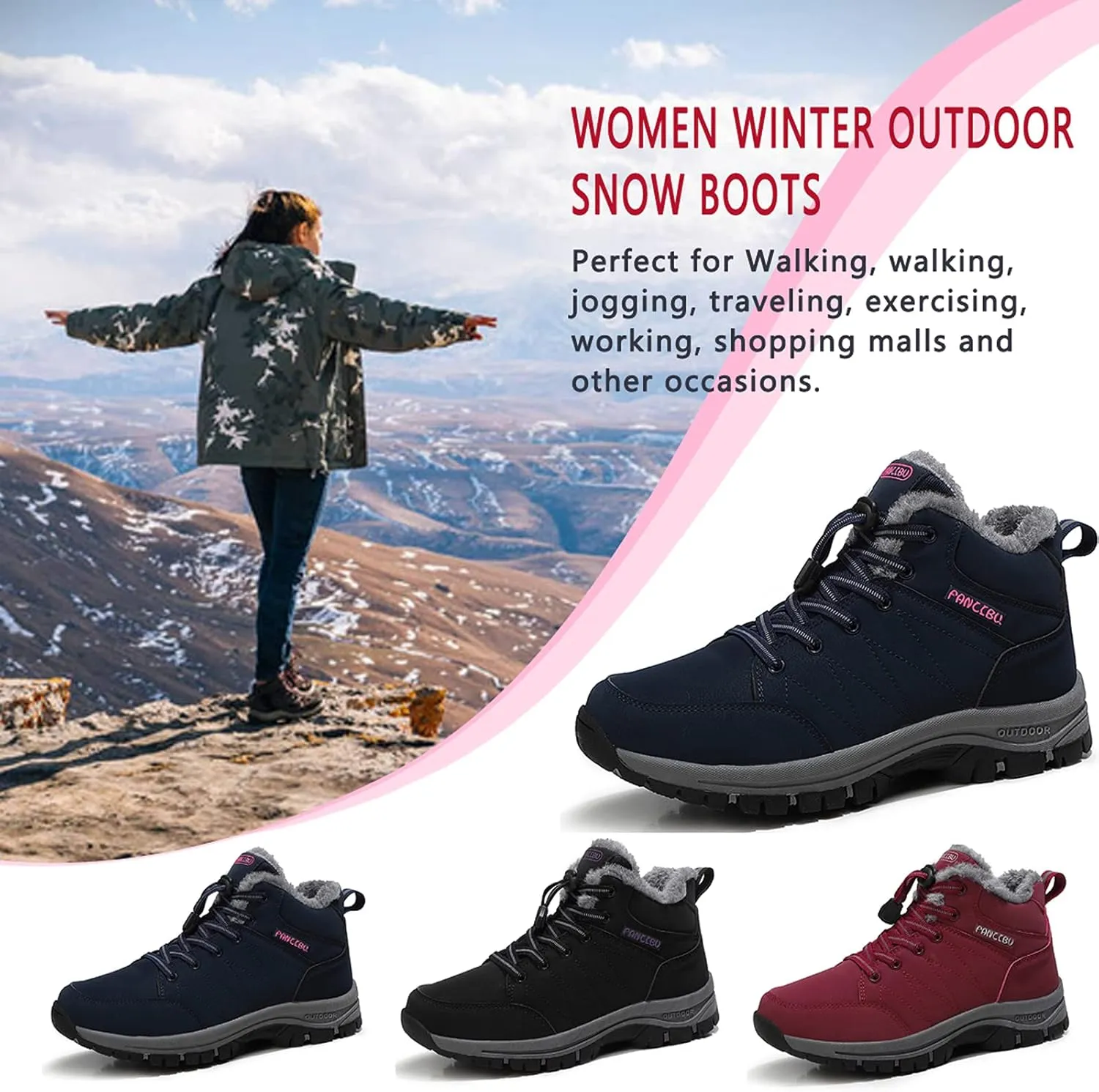Women's Snow Boots Fur Lined Warm Ankle Boot Waterproof Anti-Slip Winter Outdoor Sports Shoes…
