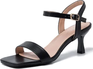 Women's Square Open Toe Ankle Strap Comfortable Kitten Heels Sandals Party Dress Wedding Dance Pumps Shoes