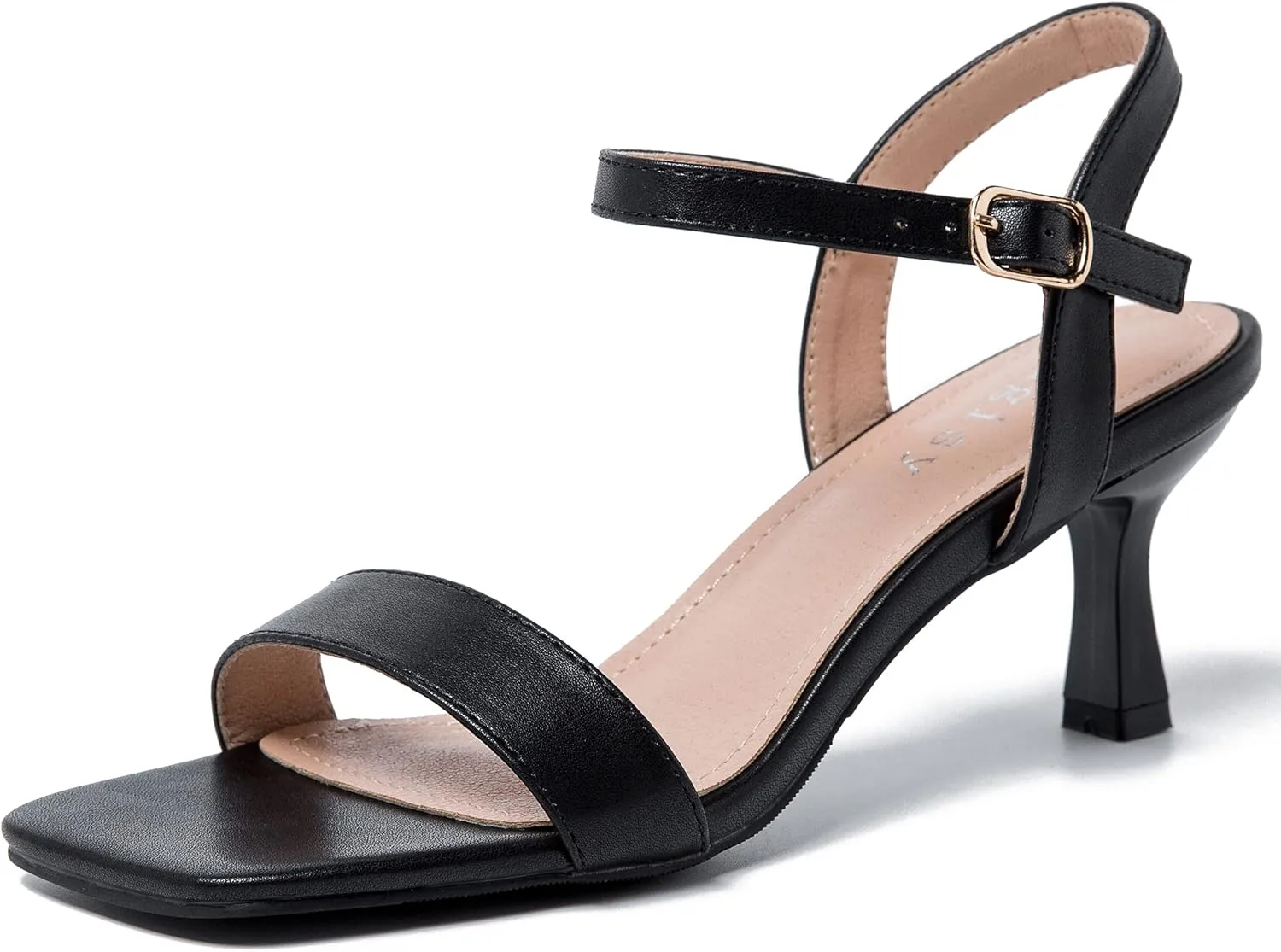 Women's Square Open Toe Ankle Strap Comfortable Kitten Heels Sandals Party Dress Wedding Dance Pumps Shoes